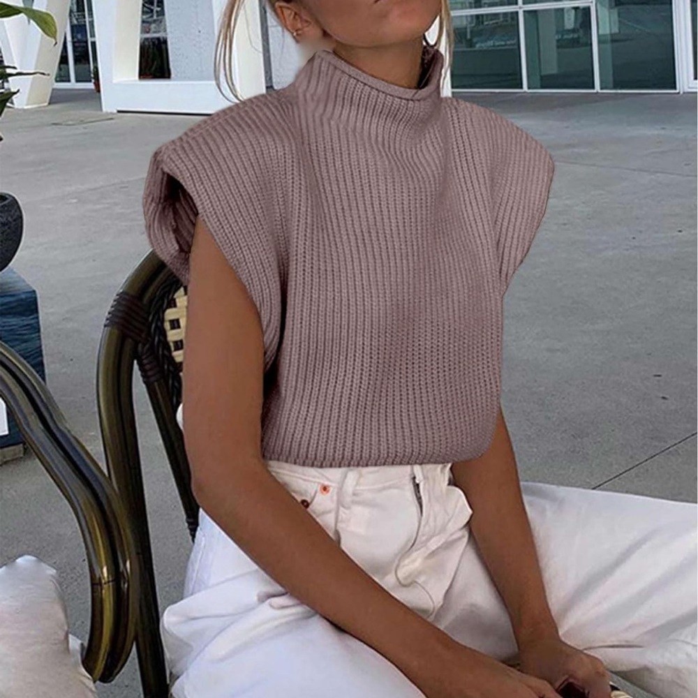 Women Shoulder Pad Sweater Top, Chic Top, Business Casual Blouse, Workwear Vest - Picture 5 of 7
